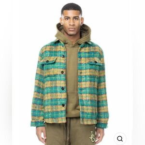 John Geiger GREEN MOHAIR FLANNEL shacket jacket size medium NWOT